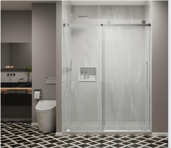 Reversible Single Sliding Frameless Shower Door (Matte Black)