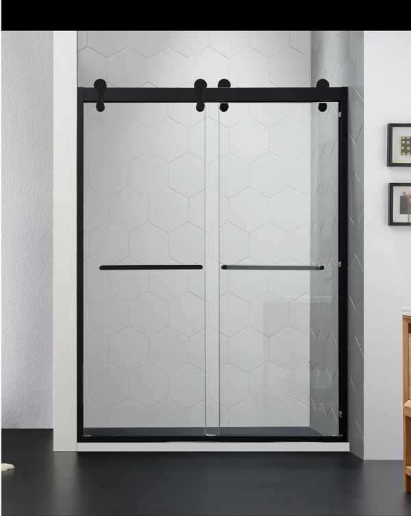 Double Roller Bypass Sliding Shower Door(Matte Black)