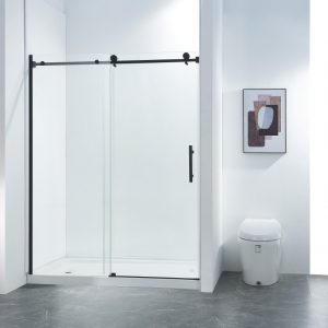 Reversible Single Sliding Frameless Shower Door (Matte Black)