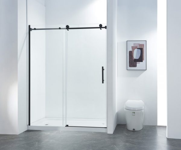 Reversible Single Sliding Frameless Shower Door (Matte Black)