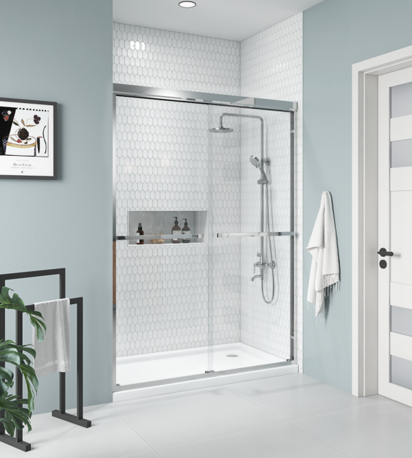 Aluminium Bypass Sliding Shower Door (Bright chrome)